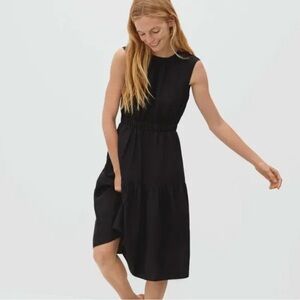 Everland Black Linen Sleeveless Dress Peek-a-boo Back